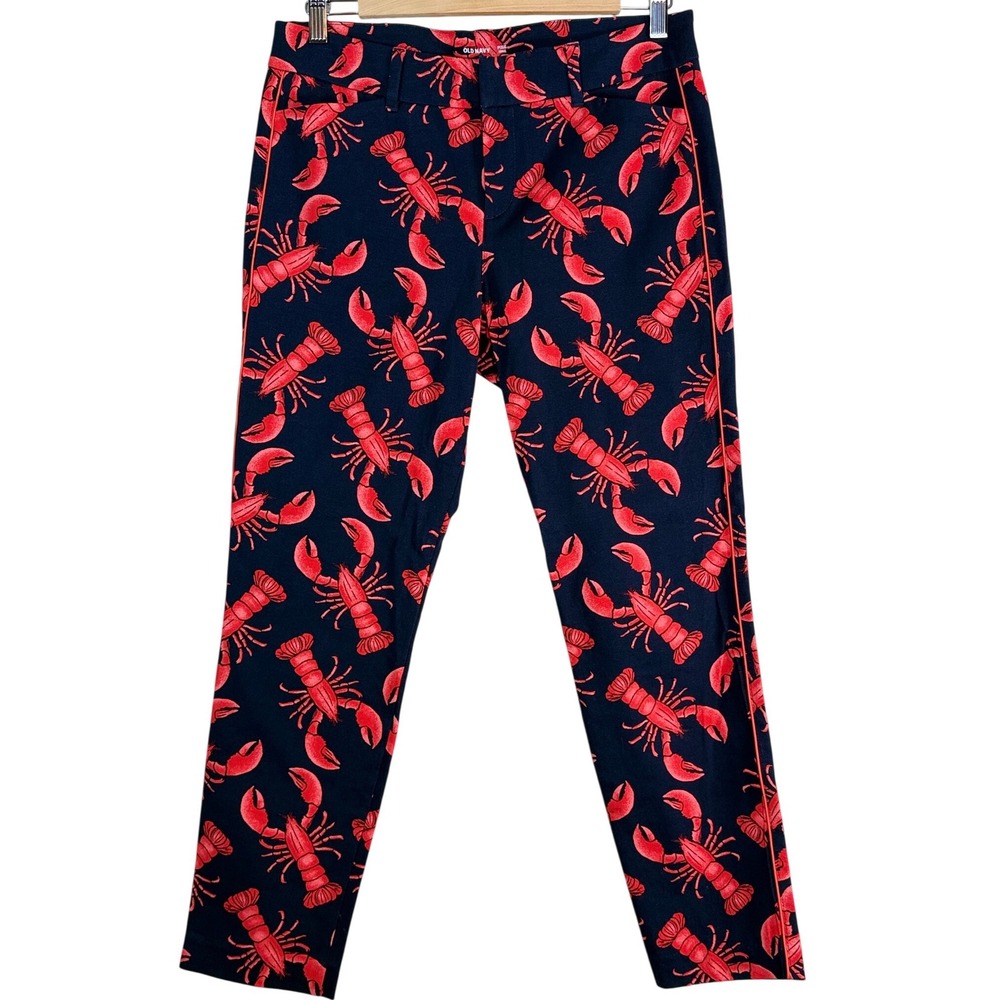 Old Navy Pixie Ankle Pants Women's Size 8 Navy Blue Red Lobster Print